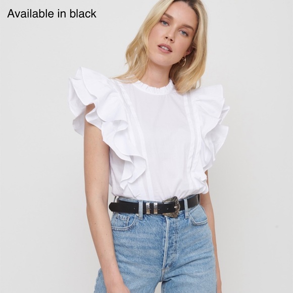 ✨HOST PICK✨💕DYNAMITE Frill Poplin Black Top NWT - Picture 4 of 16